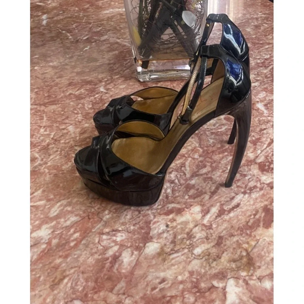 WALTER STEIGER Black Patent PLATFORM CURVED HEEL Shoes Size EU 39/ US 8.5, $895